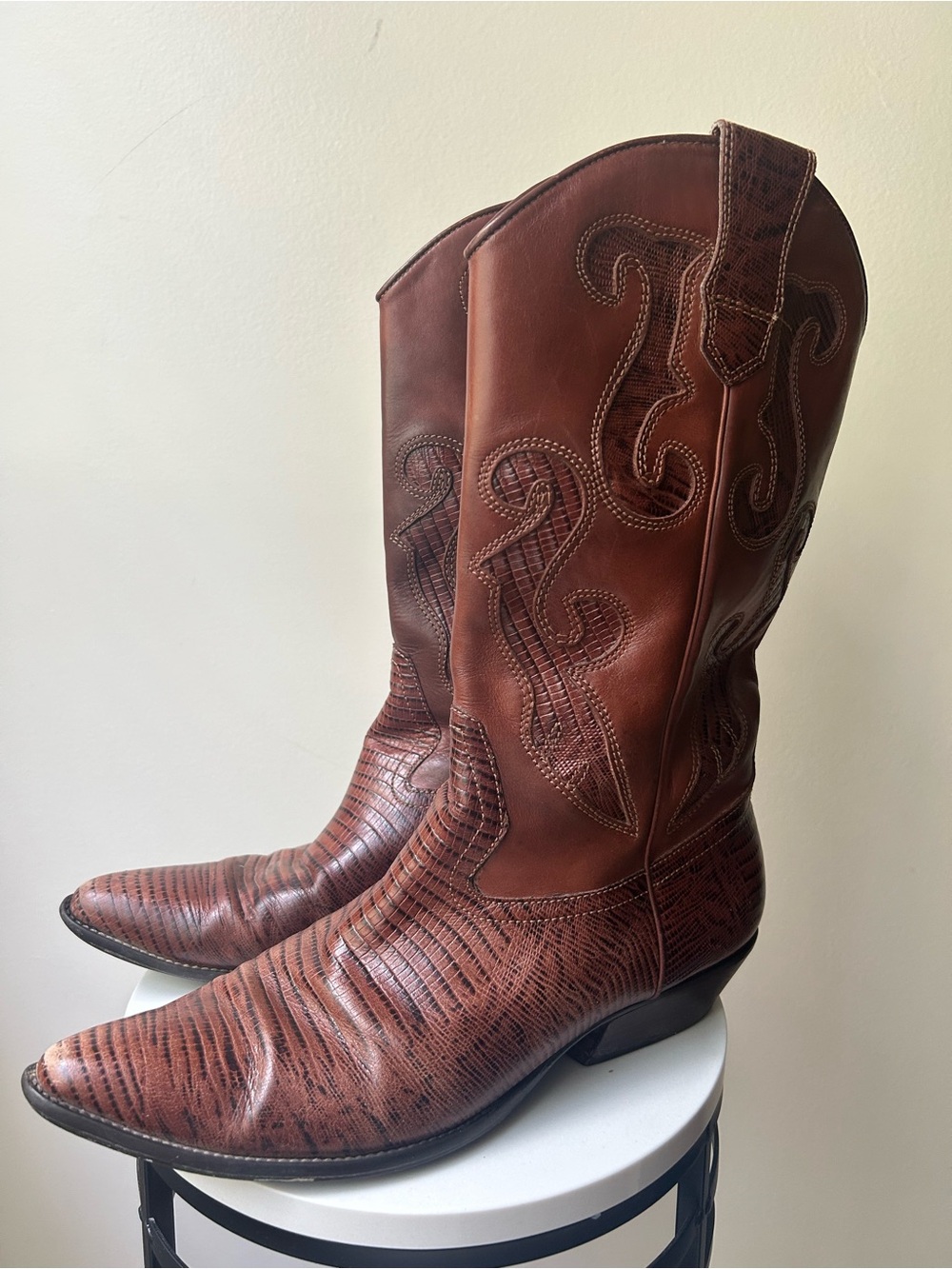 Nine West Brown Textured Western Heeled Boots
